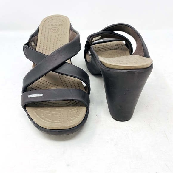 CROCS Brown Cyprus IV Comfort Heel Sandals Size 9 - Picture 3 of 8